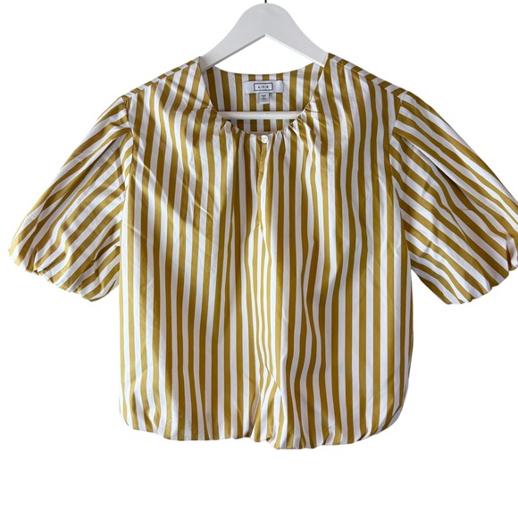 AYR Tops - AYR Striped Blouse Puff Sleeve Gold White Women's S Top Bubble Hem